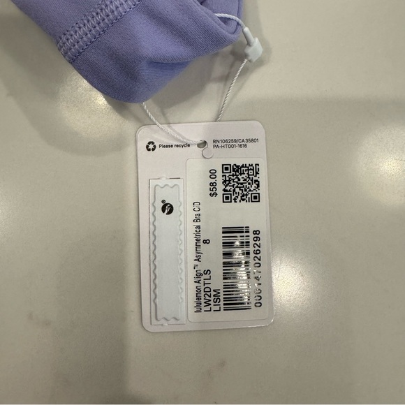 NWT : lululemon Align Aysemmetrical Sports Bra  Lilac Smoke : Size 8 C/D Cup - Picture 6 of 6